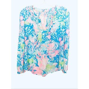 Lilly Pulitzer Long Sleeve Floral Blouse Sz M